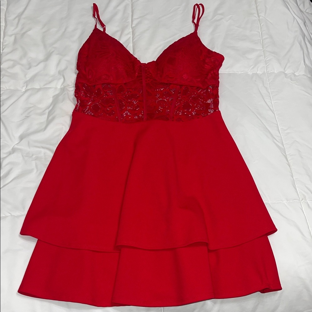 B Darlin Red Lace Homecoming Dress